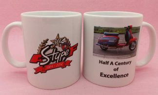 MUG BLUE AND RED BIKE 'S' TYPE 50TH ANNIVERSARY