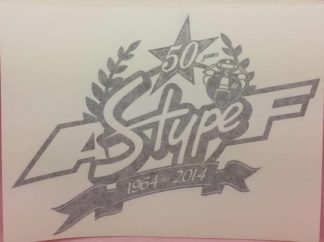 LARGE GRAPHIC 'S' TYPE 50TH ANNIVERSARY BLACK AND WHITE STICKER