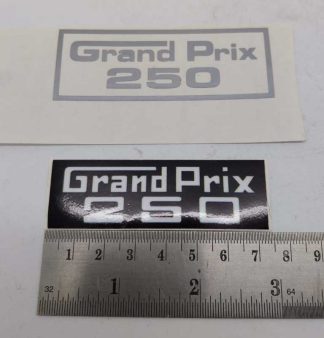 STICKER GRAND PRIX 250 WHITE ON BLACK OR SILVER