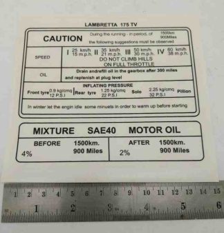 LAMBRETTA TV 175 RUNNING IN GRAPHIC STICKER LEGSHIELD WATERSLIDE