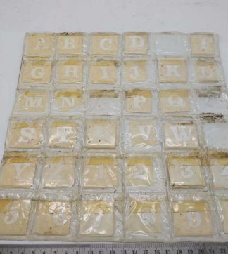 NUMBER & LETTER WHITE GRAPHIC SMALL APPROX 18MM HIGH (VERY OLD STICKERS) SPECIFY ON ORDER